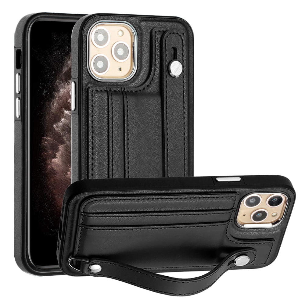 Card Slots Phone Case for iPhone 11 Pro YB Leather Coating Series-5 Anti-Scratch TPU Cover with Kickstand Card Slots Phone Case for iPhone 11 Pro YB Leather Coating Series-5 Anti-Scratch TPU Cover with Kickstand